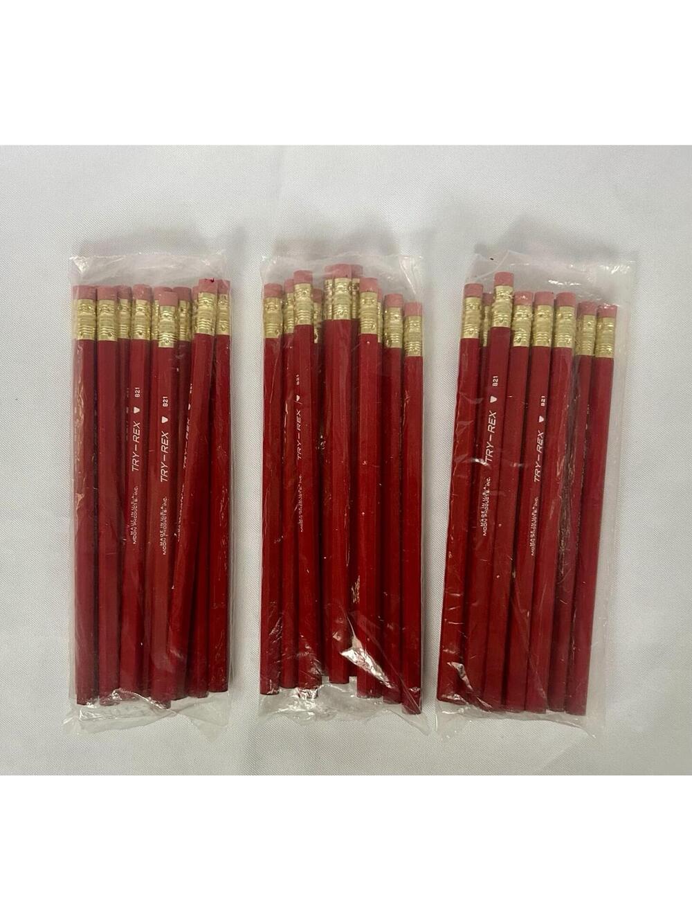 NOS 35 vintage Red Try-Rex B21 Pencils With Erasers  Moon Products *Made In USA*